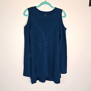 A.N.A Cold Shoulder Cable Knit Sweater Aqua Blue Large